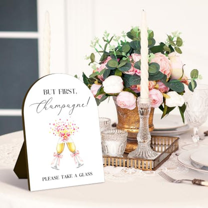 But First, Champagne Wedding Welcome Wooden Sign, Gender Reveal Graduation Baby Bridal Shower Birthday Party Decorations, Reception Ceremony Home Bubbly Bar Supplies, 7x10 Inches - color: champagne