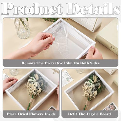 2 Pack 8 x 10 Floating Picture Frame 3d Farme Wooden Shadow Box Frames for Dried Flower Plant Specimen DIY Artwork Display Frame for Tabletop Decor