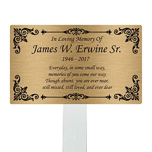 Personalized Memorial Plaque Stake, Grave Marker (Gold/Black) - color: Gold/Black