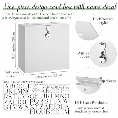 Novabright 10 Inches Wedding Acrylic Card Box with Slot Lock and Last Name Transfers Money Box for Bridal Shower Wedding, Baby Shower Birthday Party, No Assembly Needed(White,Classic Style) - color: White, style: Classic Style