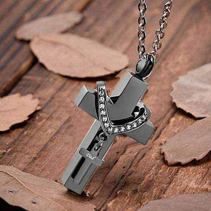 Black Cross Urn Necklaces for Ashes Cremation Crucifix Keepsake Memorial Pendant Necklace - style: Dad
