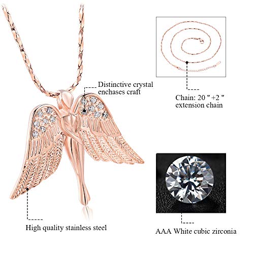 Imrsanl Cremation Jewelry Keepsake Angel Wings Urn Necklace for Ashes | Memorial Pendant for Women, Funeral Keepsake of Loved Ones, Stainless Steel Inlaid with Crystal - color: Rose Gold