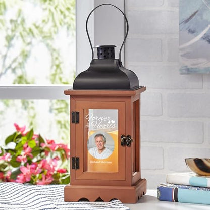 Let's Make Memories Personalized Memorial Lantern - Sympathy - Condolences - in Memory - LED Candle - Automatic Timer - Wood/Metal - in Our Hearts - style: In Our Hearts