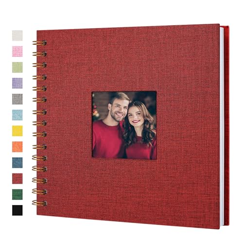Scrapbook Photo Album, Linen Covered, 8x8 Inches, 20 Sheets/40 Pages | Hardcover Kraft White Pages, Wedding Guest Book, Travel Memory Book, Christmas, Baby Shower Keepsake, Family Album - color: Red, size: 8x8 Inch 40 Pages