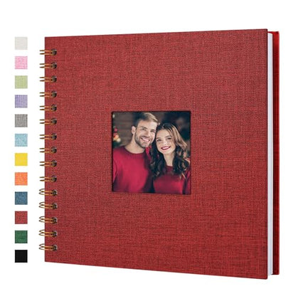 Scrapbook Photo Album, Linen Covered, 8x8 Inches, 20 Sheets/40 Pages | Hardcover Kraft White Pages, Wedding Guest Book, Travel Memory Book, Christmas, Baby Shower Keepsake, Family Album - color: Red, size: 8x8 Inch 40 Pages