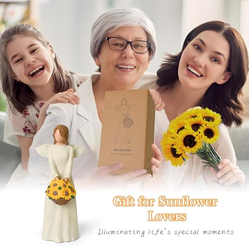 Sunflower Gifts for Women, Angel Figurine Carrying A Sunflower Basket | Hand-Painted Resin Angel Statue, Encouragement Home Decor - style: Sunflower Gifts for Women