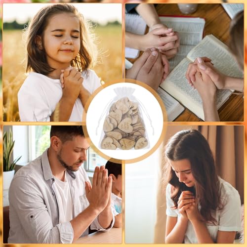 CroBlissful 150 Pcs Wooden Pocket Hug Token Bulk with 3 Pcs Organza Bags Remembrance Little Heart Star Round Pocket Hug Keepsake for Family Birthday Celebration of Life Funeral Love Gifts (Heart)
