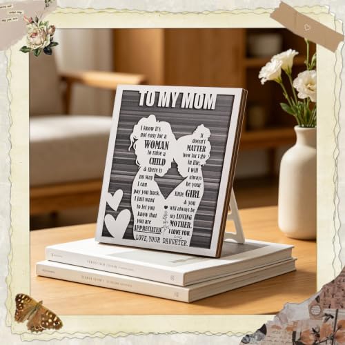 Mother’s Day for Mom from Daughter, Rustic Mom and Daughter Hug Wood Sign, Best Bonus Mama Step Mother in Law Birthday Valentines, Christmas Ideas - style: Mom & Daughter