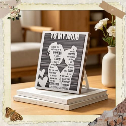 Mother’s Day for Mom from Daughter, Rustic Mom and Daughter Hug Wood Sign, Best Bonus Mama Step Mother in Law Birthday Valentines, Christmas Ideas - style: Mom & Daughter
