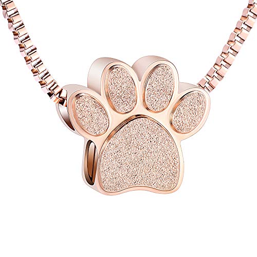 XSMZB Pet Paw Print Cremation Jewelry for Ashes Urn Pendant Keepsake Memorial Urn Necklace for Pet's Cat Dog's Ashes for Men Women - color: Rose Gold
