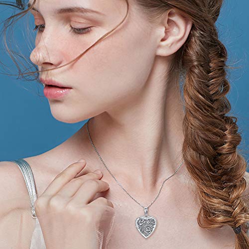 MEDWISE 925 Sterling Silver Locket Necklace That Holds Pictures Photo Necklace Oxidized Rose Flower/Sunflower/Compass/Celtic Heart Pendnat Lockets Gifts for Women Birthday Christmas Gifts - style: D-Oxidized Rose Flower