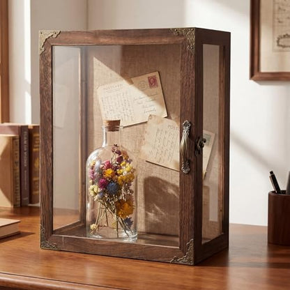 Vicenpal Deep Shadow Box Frame 14" x 11", Depth 6" Shadow Boxes Display Case Rustic Burnt Wood Clear Acrylic Panels Memory Box for Flowers Picture Graduation Cap Wedding Medals