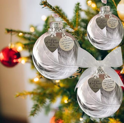 Dad Memorial Ornaments Christmas Clear Feather Ball – A Piece of My Heart is in Heaven, Sympathy Gift for Loss of Loved One (Dad) - color: Dad