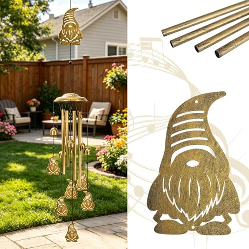 Wind Chimes for Outside, Gnome Metal Tube Chime with S Hook Garden Decor | Birthday Gifts for Women, Outdoor Wind Chimes Windchimes Outdoors, Waterproof Decor for Porch Lawn Garden - color: Gnome