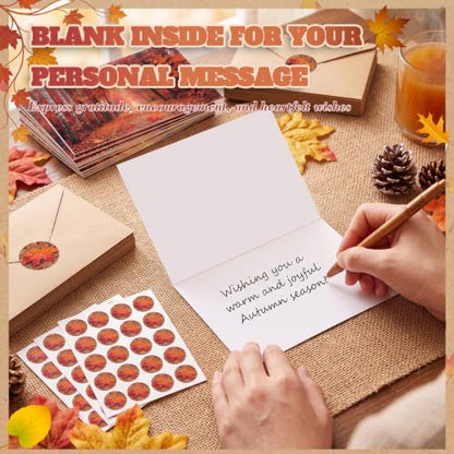 Eaasty 50 Sets Fall Greeting Cards with Envelopes Stickers, 4x6 Inch - style: Fall Leaves