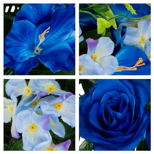 Sympathy Silks Artificial Cemetery Flowers - Gravesite Flowers - Blue Roses and Hydrangeas - size: Bouquet