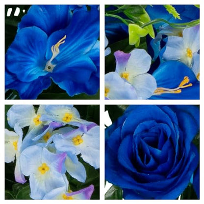 Sympathy Silks Artificial Cemetery Flowers - Gravesite Flowers - Blue Roses and Hydrangeas - size: Bouquet