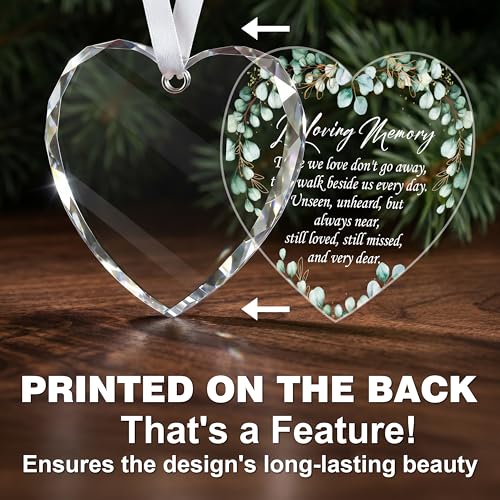 Memorial Gifts Glass Ornaments for Loss of Loved One, Heart Shape Ornament | Glass Memorial Ornament, Funeral Memorial Gifts Small,Remembrance Sympathy Present
