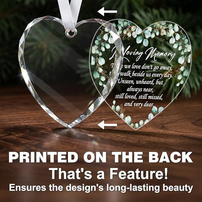 Memorial Gifts Glass Ornaments for Loss of Loved One, Heart Shape Ornament | Glass Memorial Ornament, Funeral Memorial Gifts Small,Remembrance Sympathy Present