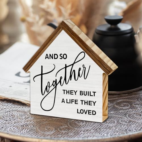 And so Together They Built a Life They Loved House Shaped Wood Sign - color: AND