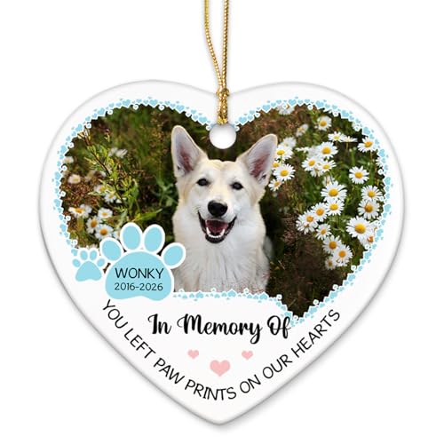 You Left Paw Prints On Our Hearts Ceramic Ornament 2026, Personalized Photo in Memory of Pet Xmas Ornaments, Pet Dog Memorial Keepsake Christmas Tree, Custom Name Loss of Loved Dog Ceramic Ornament - color: You Left Paw Prints on Our Hearts Ornament