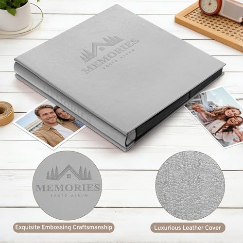 DazSpirit 4x6 Photo Album, 600 Pockets, Leather Cover, Slip-In Pages | Embossed Leather Cover, Extra-Large Memory Book for Wedding, Baby, Anniversary and Family Photos, Grey - color: Grey