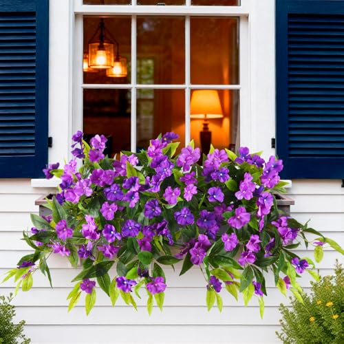 Hommyea Artificial Flowers for Outdoor, 2 PSC UV Resistant Fake Plants - color: Double Purple