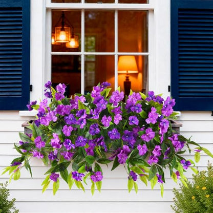 Hommyea Artificial Flowers for Outdoor, 2 PSC UV Resistant Fake Plants - color: Double Purple