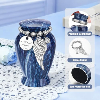 Abooxiu Small Urns for Human Ashes Keepsake 2.85 Inches Mini Urns for Ashes Memorial Small Cremation Urn Ash Keepsake Urns Mini Funeral Burial Decorative Urn for Adult Males Females Pets, Tide Blue