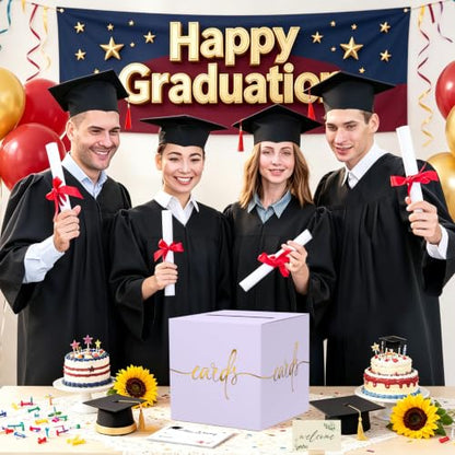 Light Purple Card Box with Gold Foil Design, Paperboard 8.7" Gift Card Holder for Wedding Graduation Birthday Party Reception Retirement Anniversary Bridal & Baby Shower - color: Light Purple Card Box with Gold Foil, size: 8.7×8.7×8.7Inch(1 Pack)