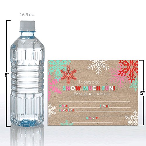 Snow Much Fun Snowflake Birthday Party Invitations, 20 5x7 Fill In Cards with Twenty White Envelopes by AmandaCreation - style: Snowflake