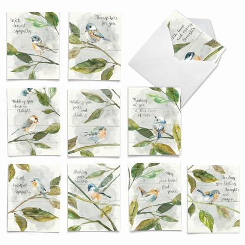 The Best Card Company - 10 Sympathy Note Cards with Envelopes (4 x 5.12 Inch) - Assorted Bereavement Greetings - Birds of Encouragement AM9144SMG-B1x10 - style: Birds of Encouragement
