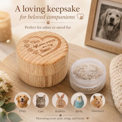 Pet Cremation Urn for Dog Cat Ashes Small Natural Wooden Keepsake with Laser Engraved Paw Print Inner Container Mini Memorial Box Rainbow Bridge Bereavement Gift
