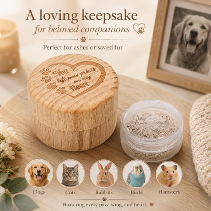 Pet Cremation Urn for Dog Cat Ashes Small Natural Wooden Keepsake with Laser Engraved Paw Print Inner Container Mini Memorial Box Rainbow Bridge Bereavement Gift