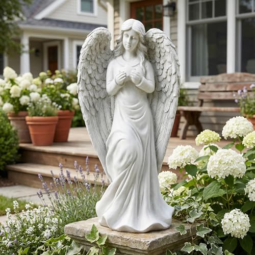 Standing Angel Statue 18.9 Inch, Religious Outdoor Statue | Catholic Magnesium Oxide Stone Outdoor Decor for Garden Yard Patio Deck Home Hallway, Religious Blessed Sculpture - color: Gentle Angel（18.9 Inch）