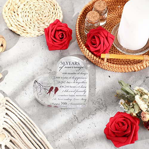 Qunclay 50th Years of Marriage Gift Wedding Anniversary Souvenir | Heart Marriage Keepsake Decoration, 50th Present for Couple Parent Women Mom Husband Wife He She Friend Grandparents - style: 50th