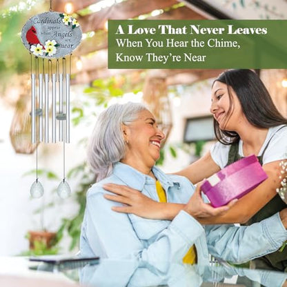 24'' Cardinal Wind Chimes for Outside, Cardinal Wind Chime for Loss of Loved One, Red Bird WindChimes for Garden Patio Balcony, Outdoor Memorial Windchime Sympathy Gifts for Women, Men