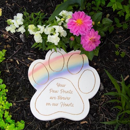 Pavilion Gift Company - Your Paw Prints are Forever On Our Hearts - 11" Pawprint Garden Memorial Stone Pet Cat Dog Bereavement in Memory Memorial Loss of Loved One Gift Animal Companion Present