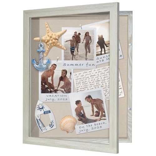 Americanflat Front Opening 11x14 Shadow Box Frame with Shatter-Resistant Glass - Silhouette Collection - Shadow Box Display Case for Tabletop and Wall Display - Grey Wood
