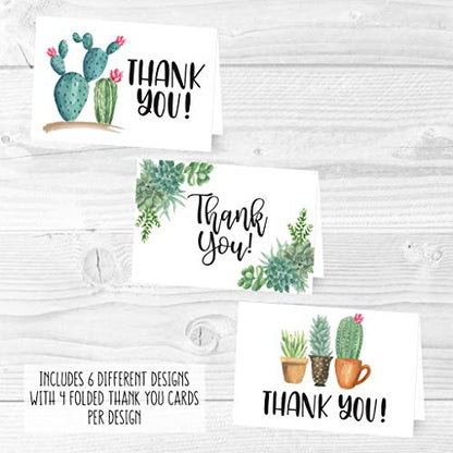 24 Bulk Thank You Cards with Envelopes Blank Cute Thank You Cards | Cactus 6 x 4 Appreciation Card Birthdays, Baby Shower, Teacher, Small Business, Party Guests, Coworkers & Holidays - color: Succulent