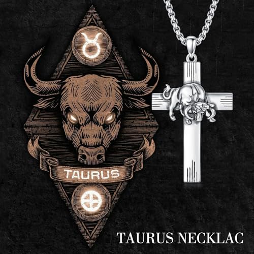 PROESS Cross Necklace for Women Men Sterling Silver Rose/Sunflower Cross Pendant Religious Jewelry Christmas Birthday Mothers' Day Gifts - color: 01-05-Taurus