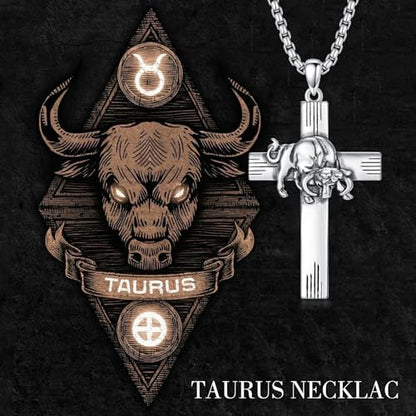 PROESS Cross Necklace for Women Men Sterling Silver Rose/Sunflower Cross Pendant Religious Jewelry Christmas Birthday Mothers' Day Gifts - color: 01-05-Taurus