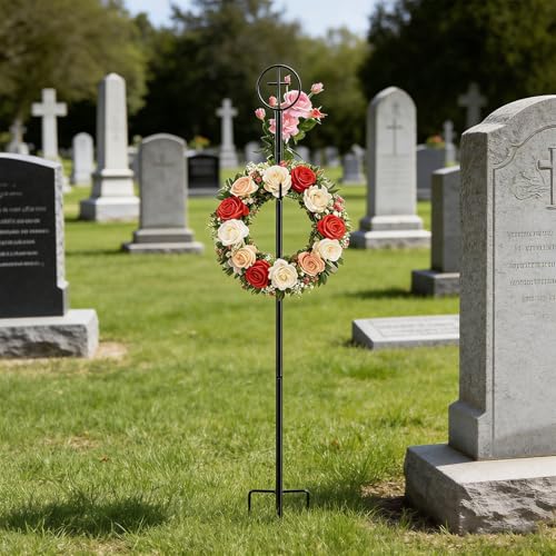 2Pcs Cemetery Wreath Stands, 38" Adjustable Metal Gravestone Wreath Holder - size: 2pcs Wreath Holders