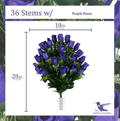 Artificial Cemetery Flowers - Gravesite Flowers - Purple Roses - color: Purple Roses, size: (1) Bouquet