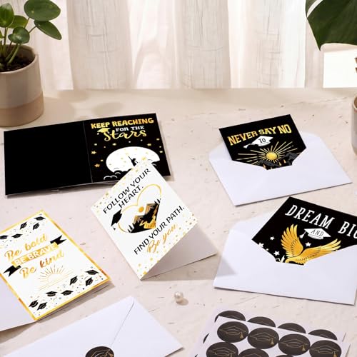 Eaasty Motiskyy 100 Pcs Graduation Card with Gold Foil – Inspirational Congrats Grad Greeting, Black and Gold Graduation Congratulations Card 4 x 6 Inch with Envelope and Seal Sticker - style: Inspirational Graduation Season Style