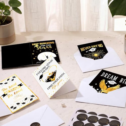 Eaasty Motiskyy 100 Pcs Graduation Card with Gold Foil – Inspirational Congrats Grad Greeting, Black and Gold Graduation Congratulations Card 4 x 6 Inch with Envelope and Seal Sticker - style: Inspirational Graduation Season Style