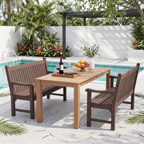2-Person Outdoor Bench with 700 Lbs Weight Capacity, Brown | Poly Lumber Weatherproof Garden Bench Seating for Porch, Balcony and Park, All-Weather Patio Bench Furniture - color: Brown