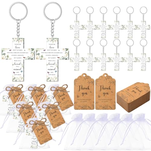 Equsion 60 Set Funeral Keychains for Guests Memorial Favors, Cross - style: Cross