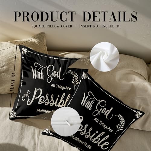 with God All Things are Possible Religious Scripture Black Bible Verses Everything is Possible with God Bibical Throw Pillow Covers 18x18 inch Inspirational Gifts，Christian Gifts - color: 04 Christian