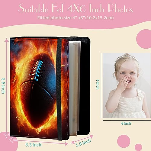 Photo Album 4x6 Photos - 60 Photos Capacity PU Leather Cover Photo Album with Strong Elastic Band, Portable Picture Album for Family Wedding Wedding Anniversary, Fire Football - color: Fire Football